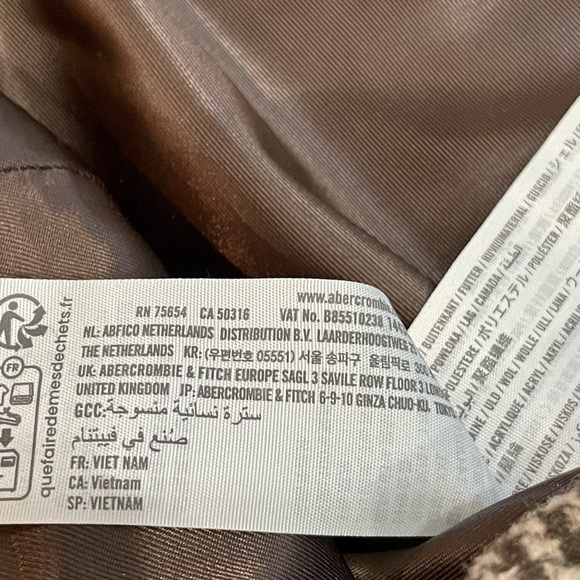 Abercrombie & Fitch Womens Dad Over Coat Brown Plaid Houndstooth Wool Blend 2XL - Picture 6 of 10